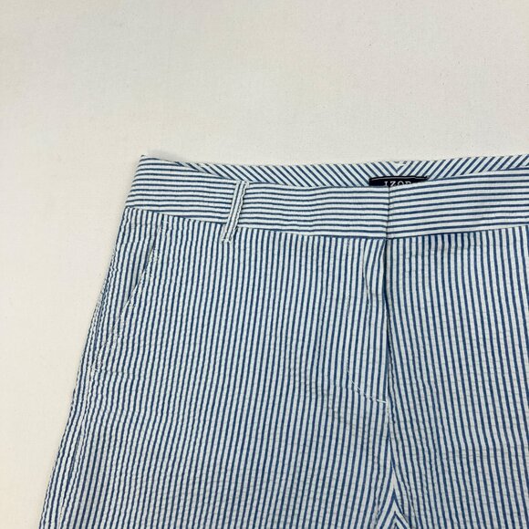 Izod Womens Striped Shorts Seersucker Blue/White Size 14 Pockets - Picture 3 of 8